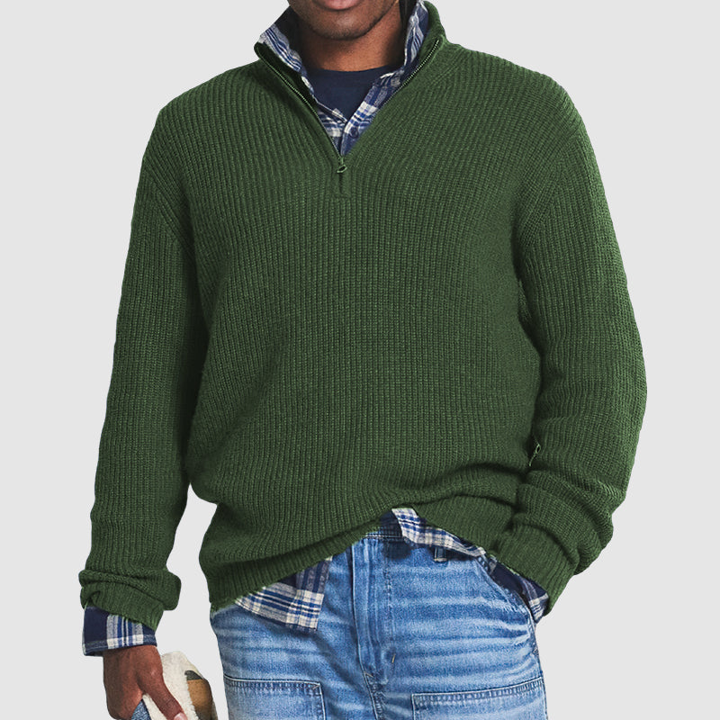French - Men's cashmere business casual jumper with zip fastening