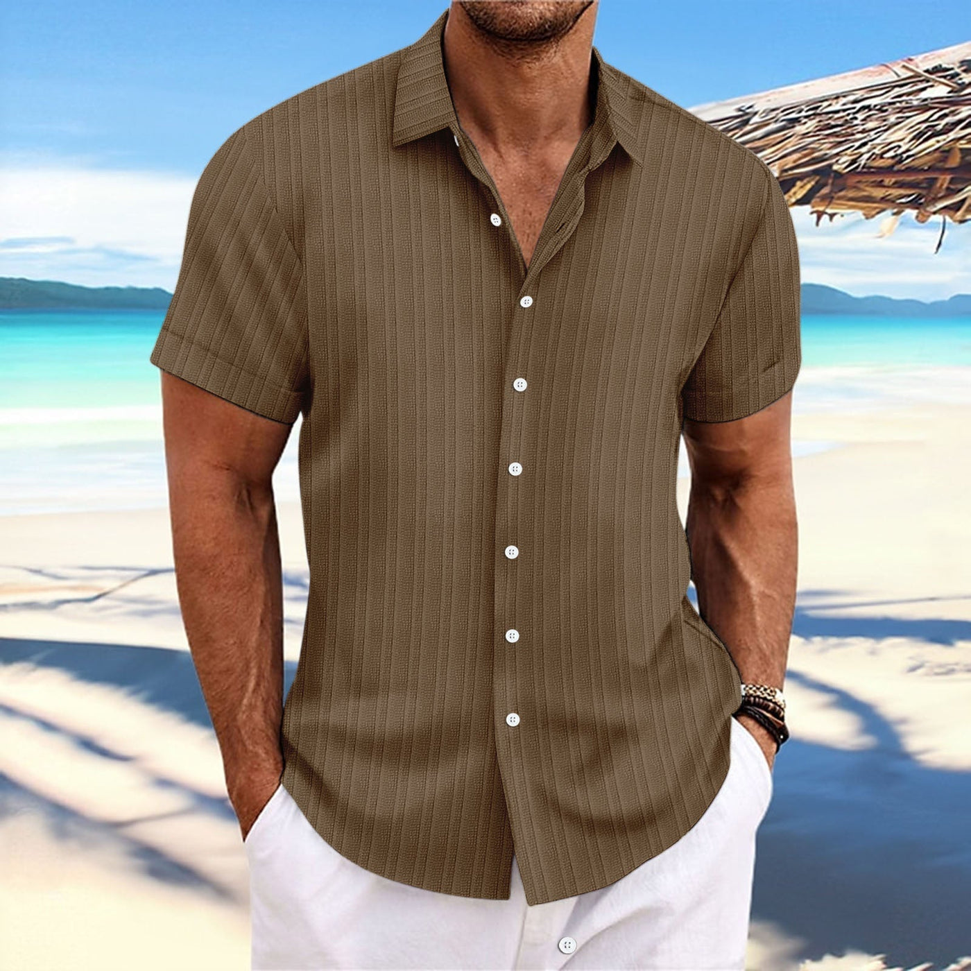 Alvaro - Striped cotton and linen shirt for men