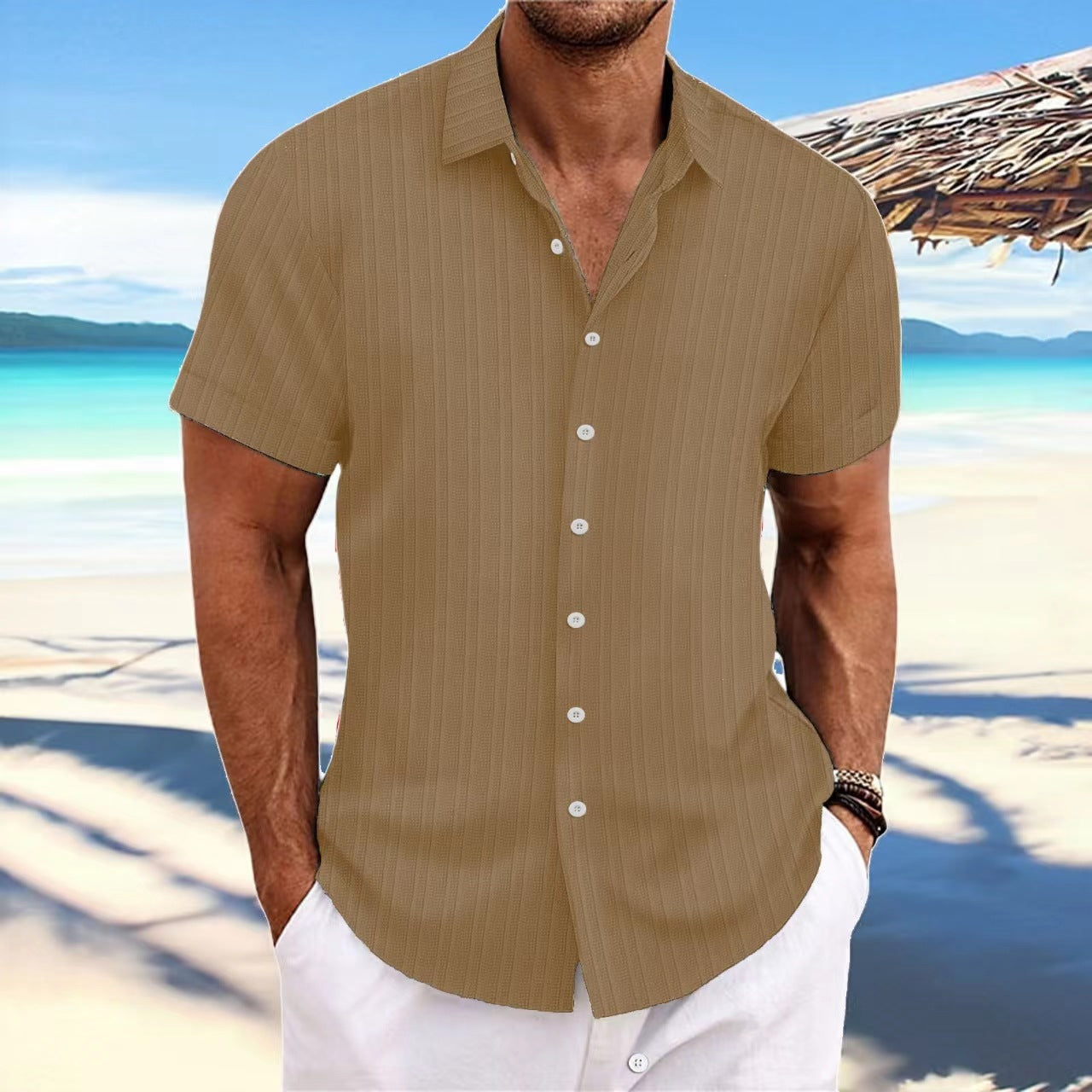Alvaro - Striped cotton and linen shirt for men
